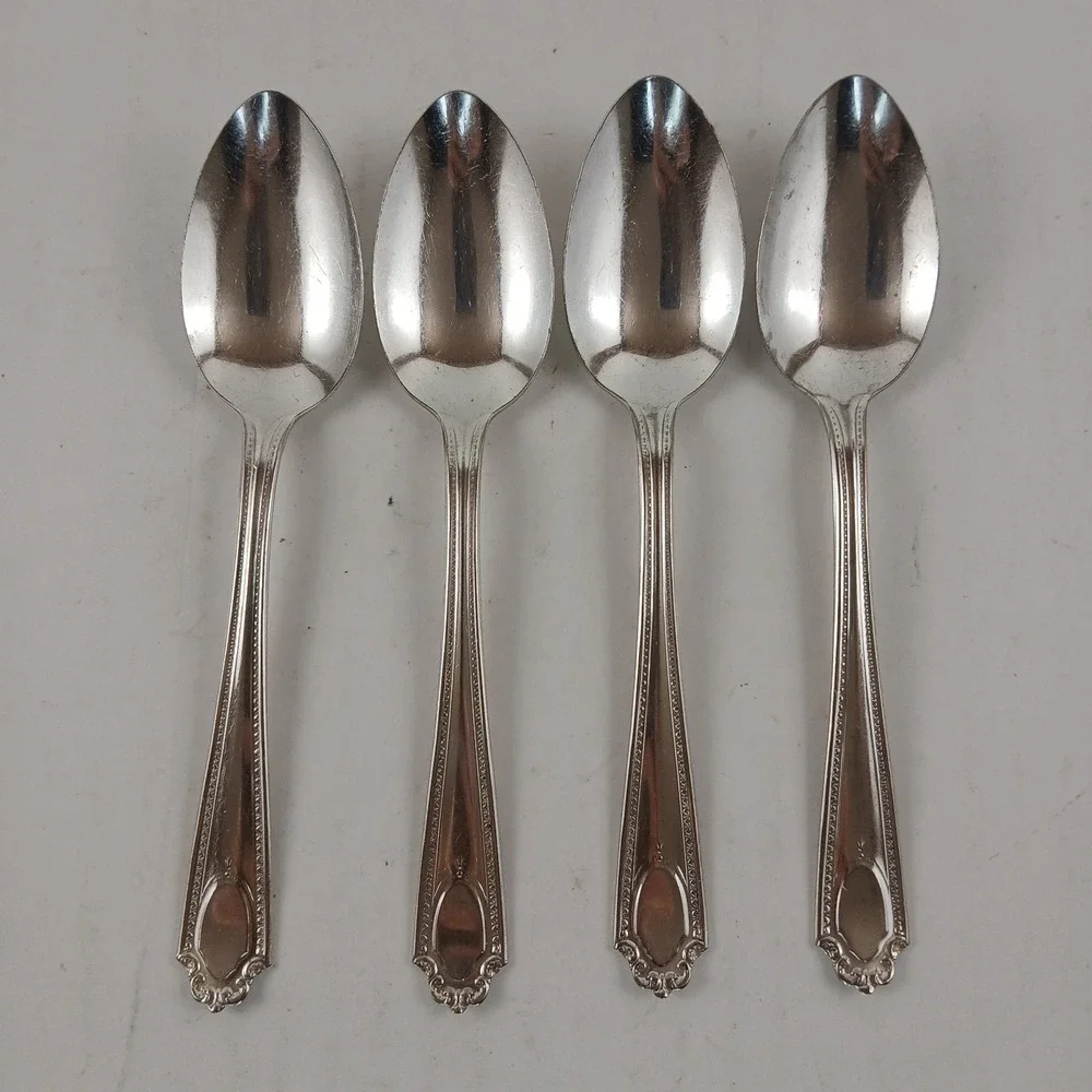 4pc Cameo Silver Plate Teaspoon No Monogram Vintage‎